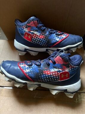 Under Armour Harper  Navy Red White Star-Print Baseball Cleats 4.5Y